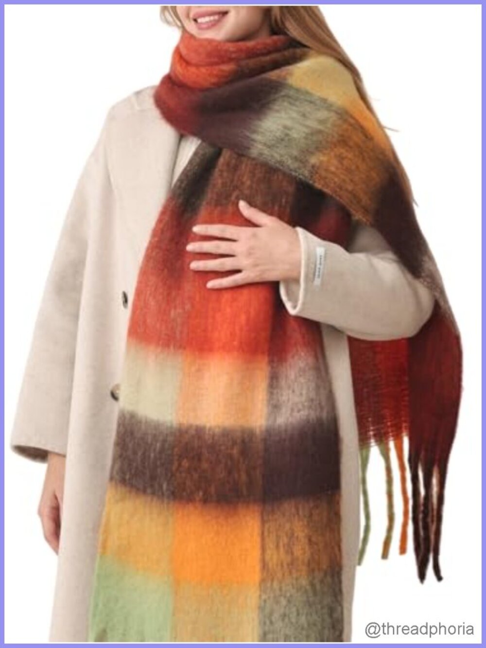 Chunky Plaid Scarf & Wrap Shawl Winter Oversized Thick Tassel Warm